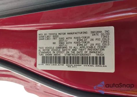 2000 Toyota Tundra Access Cab Limited из США, поврежденный, VIN 5TBBT4818YS068407